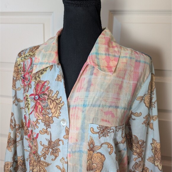Soft Surroundings Size XL Descana Blouse Button Up Mixed Media Embellished - Picture 4 of 12